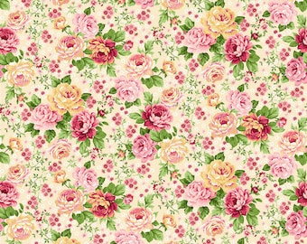 Serene Garden Cream Master Floral Fabric Yardage, Mary Jane Carey, Henry Glass, Cotton Quilt Fabric, Floral Fabric