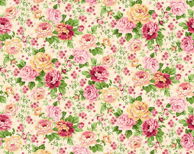 Serene Garden Cream Master Floral Fabric Yardage, Mary Jane Carey, Henry Glass, Cotton Quilt Fabric, Floral Fabric