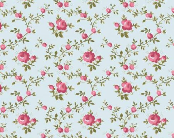 French Roses Light Sky Trellis Fabric Yardage, Clothworks Collection, Clothworks, Cotton Quilt Fabric, Floral Fabric, Rose Fabric