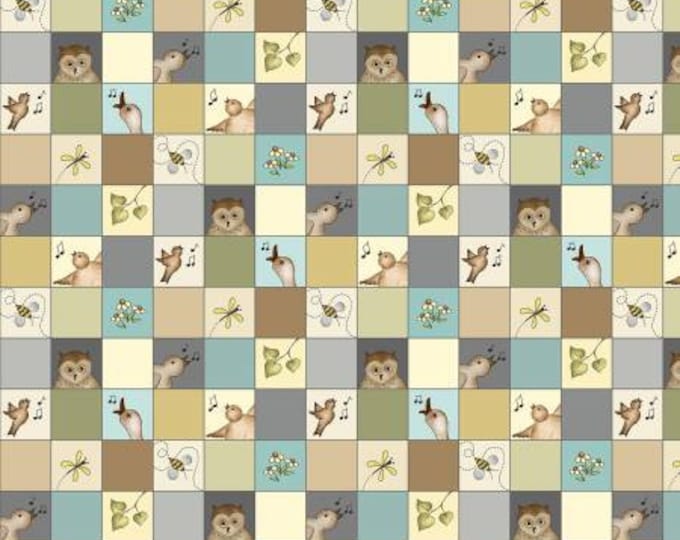 Nature's Choir Multi Nature's Checkerboard Fabric Yardage, MMF Collection, Michael Miller Fabrics, Cotton Quilt Fabric