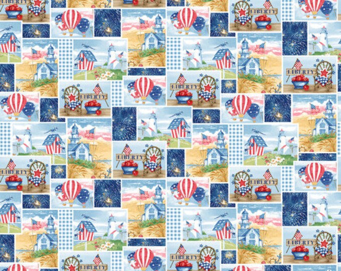 Shoreline Stories Blue Patchwork Fabric Yardage, Lisabelle Art Studio, Blank Quilting, Cotton Quilt Fabric, Patriotic Fabric