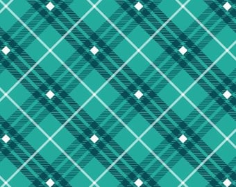 Bias Plaid Basics Teal Plaid Fabric Yardage, Leanne Anderson, Henry Glass, Cotton Quilt Fabric