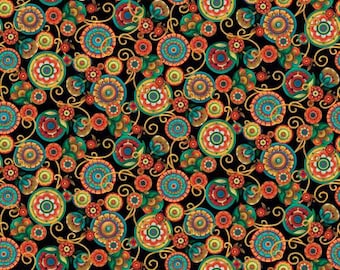 Parrot Habitat Black/Multi Roundabout Fabric Yardage, David Galchutt, KANVAS by Benartex, Cotton Quilt Fabric, Floral Fabric