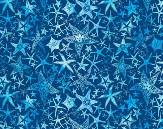 Coastal Living Dark Blue Starfish Fabric Yardage, PDR Collection, P & B Textiles , Cotton Quilt Fabric, Ocean Fabric
