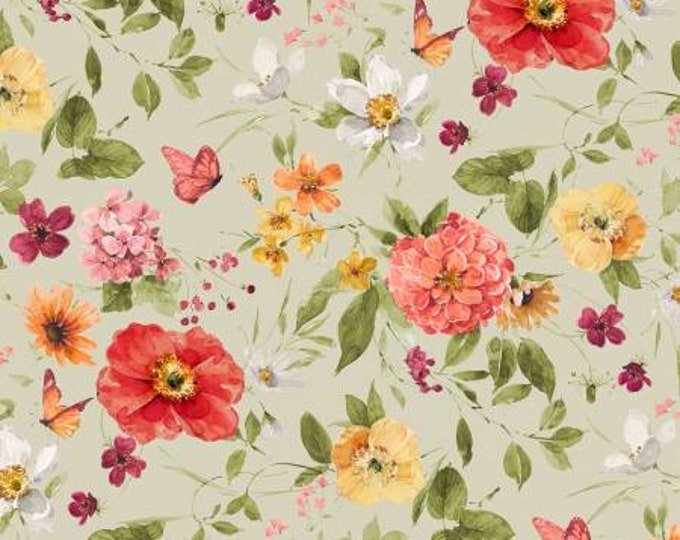 Blessed by Nature Green Medium Florals Fabric Yardage, Lisa Audit, Wilmington Prints, Cotton Quilt Fabric, Floral Fabric