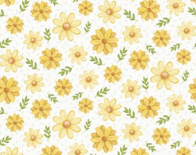Bee You Cream Tossed Daisies Fabric Yardage, Shelly Comisky, Henry Glass, Cotton Quilt Fabric, Bee Fabric