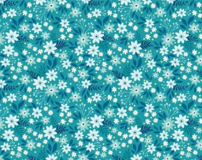Among the Wildflowers 2 Primrose Teal Fabric Yardage, Shelley Cavanna, Benartex, Cotton Quilt Fabric, Floral Fabric