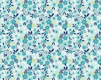 Among the Wildflowers 2 Primrose Aqua Fabric Yardage, Shelley Cavanna, Benartex, Cotton Quilt Fabric, Floral Fabric