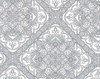 Beginnings Navy Damask Cotton Quilting Fabric, by Michael Miller,  Floral Fabric