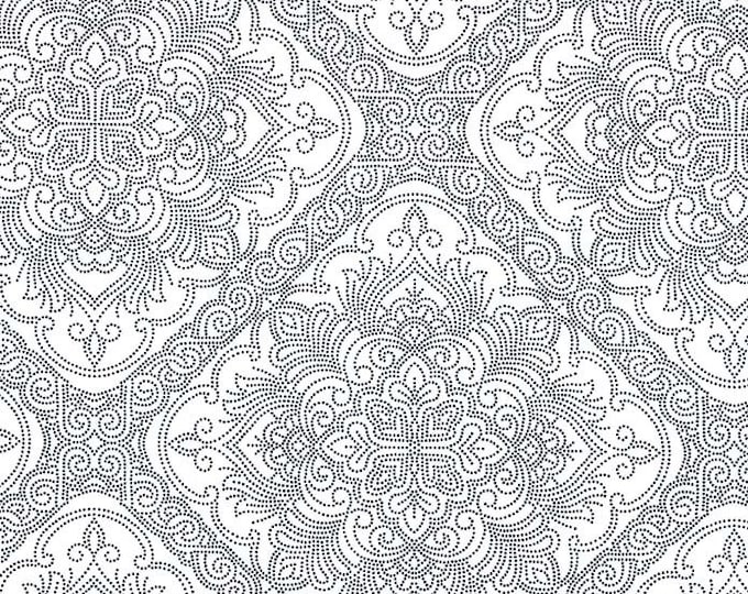 Beginnings Navy Damask Cotton Quilting Fabric, by Michael Miller,  Floral Fabric