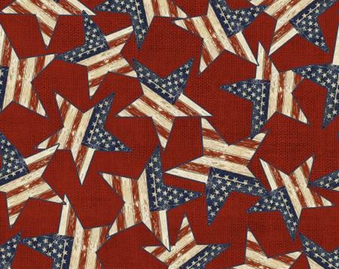 Patriotic Summer Red Stars Patriotic Fabric Yardage, 3 Wishes Fabric, Beth Albert, Cotton Quilt Fabric