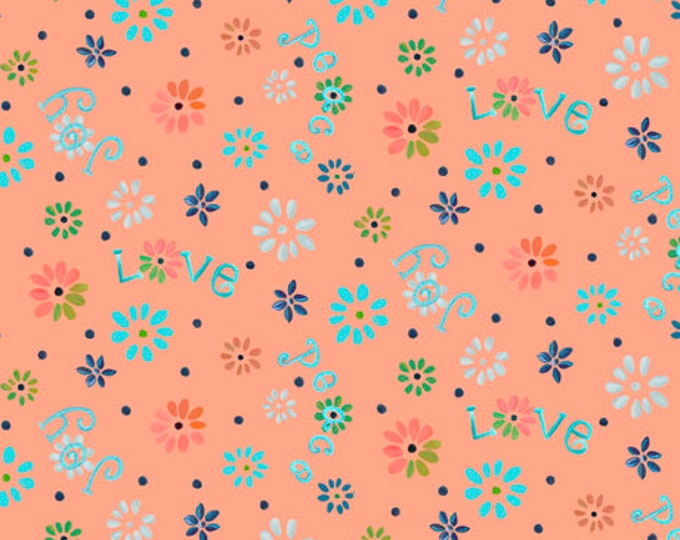 Enchanted Garden Ditsy Flowers Peach Fabric Yardage, Donna Robertson, Quilting Treasures, Cotton Quilting Fabric, Floral Fabric