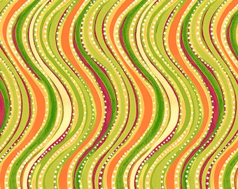 Olivia Tossed Flower Wavy Stripe Light Green Fabric Yardage, Cotton Quilting Fabric, Floral Fabric, Quilting Treasures
