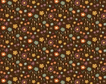 The Awe of Autumn Floral Brown Fabric Yardage, Sandy Gervais, Riley Blake Designs, Cotton Quilt Fabric, Autumn Fabric