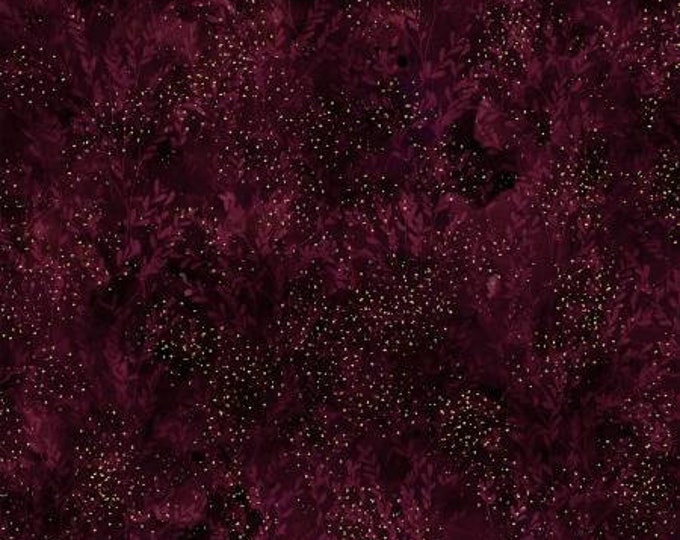 Remnant 3/4-Yards Autumn is In the Air Mulberry Texture with Gold Metallic Fabric Yardage, Hoffman Fabrics, Cotton Quilt Fabric