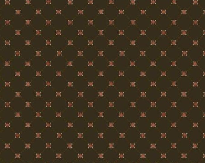 Chocolate Covered Cherry Chocolate Cross Hatch Fabric Yardage, Kim Diehl, Henry Glass, Cotton Quilt Fabric, Floral Fabric
