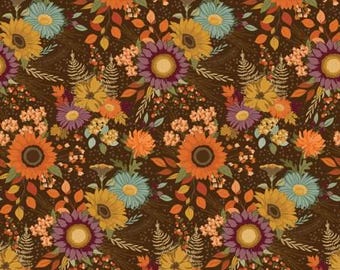 The Awe of Autumn Main Brown Fabric Yardage, Sandy Gervais, Riley Blake Designs, Cotton Quilt Fabric, Autumn Fabric