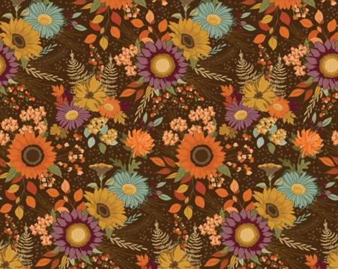 The Awe of Autumn Main Brown Fabric Yardage, Sandy Gervais, Riley Blake Designs, Cotton Quilt Fabric, Autumn Fabric