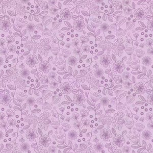 Puede incluir: Un patrón sin costuras que presenta una variedad de flores y hojas moradas sobre un fondo morado claro.