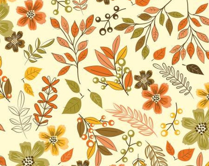 Awesome Autumn Main Cream Fabric Yardage, Sandy Gervais, Riley Blake Designs, Cotton Quilt Fabric, Autumn Fabric