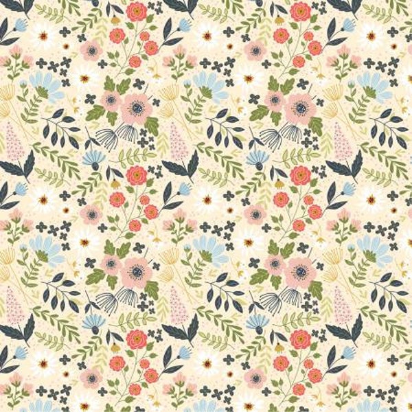 Farm Girls Unite Cream Farm Girl Fabric Yardage, Poppie Cotton, Cotton Quilt Fabric, Floral Fabric