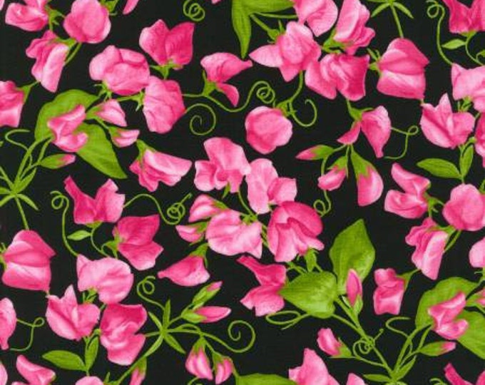 Penelope Flowers Black Fabric Yardage, Debbie Beaves, Robert Kaufman, Cotton Quilt Fabric, Floral Fabric