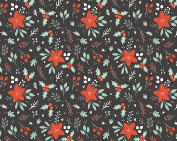 Reindeer Lodge Charcoal Winter Florals, Camelot Fabrics, Cotton Quilting Fabric, Floral Fabric,