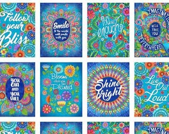 Live Out Loud Multi Craft Panel Cotton Quilting Fabric, Floral Fabric, Hello Angel, Wilmington Prints.