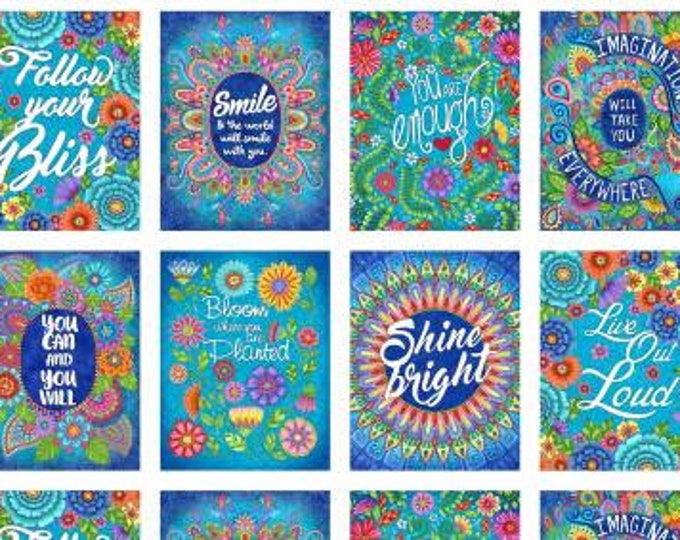 Live Out Loud Multi Craft Panel Cotton Quilting Fabric, Floral Fabric, Hello Angel, Wilmington Prints.