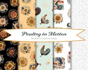 Poultry in Motion Fabric Yardage, QT Fabrics, Morris Creative Group, Cotton Quilting Fabric