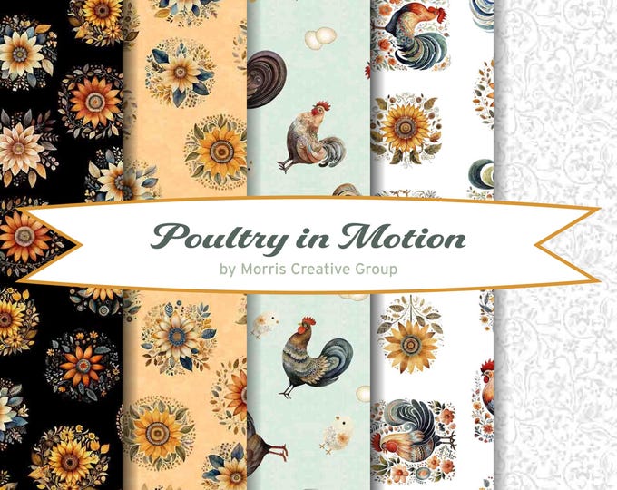Poultry in Motion Fabric Yardage, QT Fabrics, Morris Creative Group, Cotton Quilting Fabric