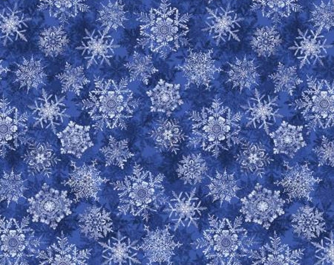 Remnant 3/4-Yard Pearl Frost Snowflake Frost Cobalt Cotton Quilting Fabric, Winter, Snowflake Fabric KANVAS, Benartex,