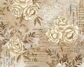 Modern Lace Latte Flowers with Lace Fabric Yardage, Satin Moon Designs, Blank Quilting, Cotton Quilt Fabric, Floral Fabric