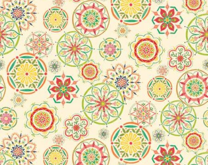 Remnant 1/3-Yards Indigo Garden Mandala Cream Fabric Yardage, Heather Peterson, Riley Blake Designs, Cotton Quilt Fabric, Floral Fabric