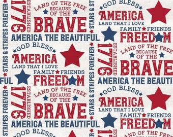 Remnant 1-1/4 Yards Let Freedom Soar Text Fabric Yardage, Tara Reed, Riley Blake Designs, Cotton Quilt Fabric, Patriotic Fabric