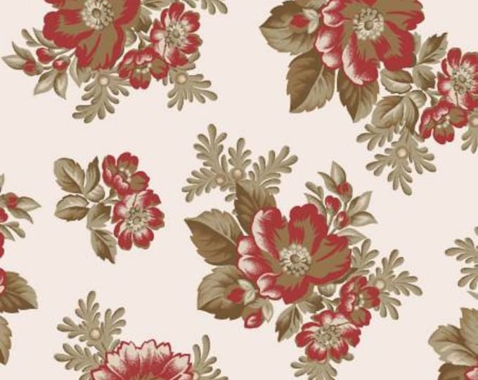 Ruby Ecru Spaced Floral Cotton Quilting Fabric, Floral Fabric, Bonnie Sullivan, Maywood Studio.