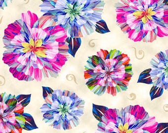 Floral Fascination Spaced Floral Cream Fabric Yardage, Quilting Treasures, Cotton Quilt Fabric, Floral Fabric