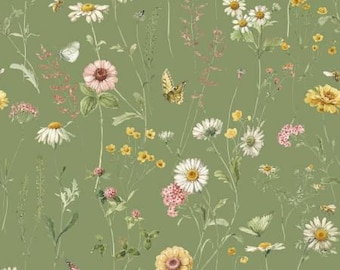 Love Me More Main Green Fabric Yardage, Lisa Audit, Riley Blake Designs, Cotton Quilt Fabric, Floral Fabric