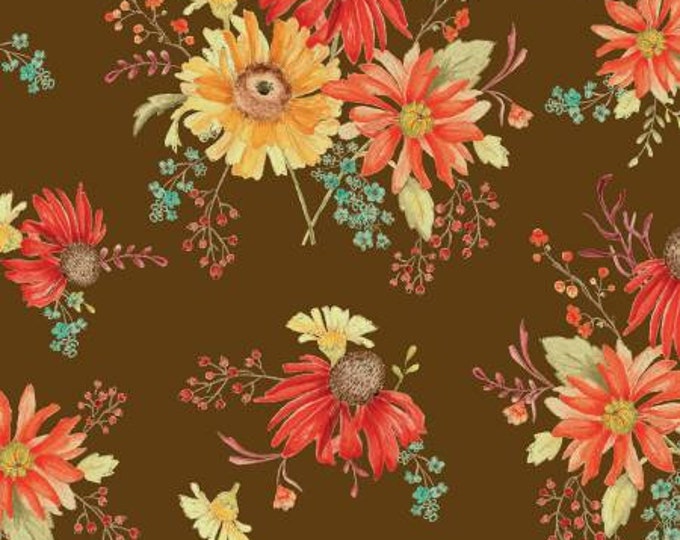 Remnant 1/3-Yard Adel in Autumn Main Chocolate Fabric Yardage, Sandy Gervais, Riley Blake Designs, Cotton Quilt Fabric, Autumn Fabric