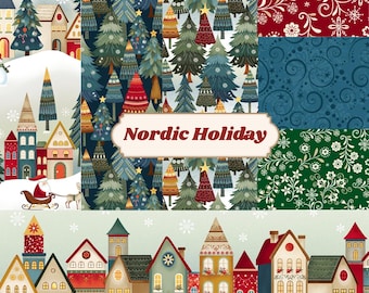 Nordic Holiday Village Fabric Yardage, Mary Jane Carey, Henry Glass, Cotton Quilt Fabric