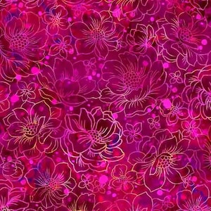 Fantasia Flower Outlines Burgundy Fabric Yardage, Oasis Fabrics, Cotton Quilt Fabric, Floral Fabric