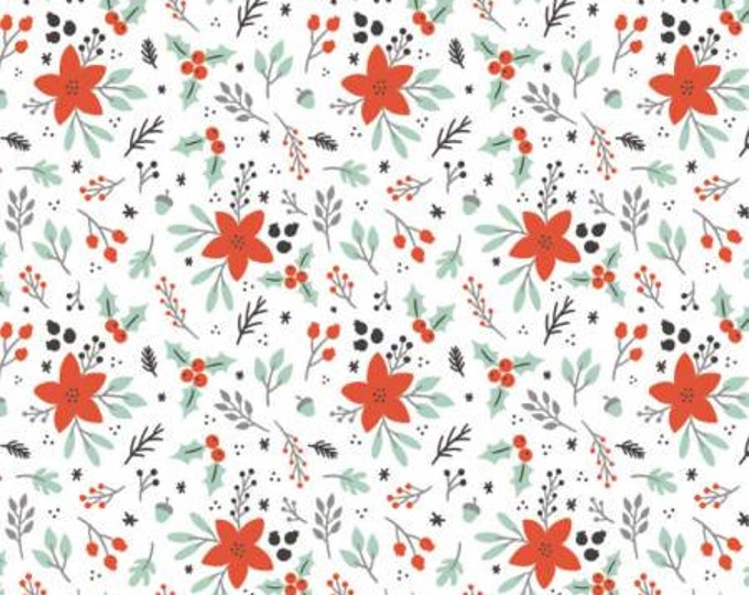 Reindeer Lodge White Winter Florals, Camelot Fabrics, Cotton Quilting Fabric, Floral Fabric,