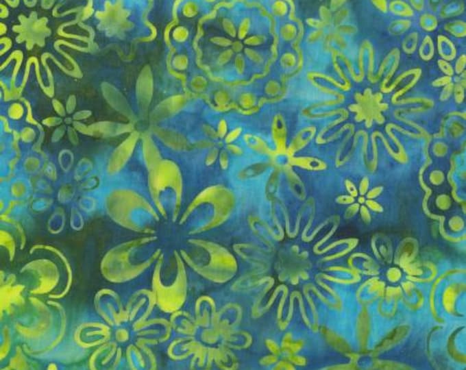 Remnant 1-1/2 Yards Emerald Bloom Batik Jacqueline de Jong Adventure Fabric Yardage, Anthrology Fabrics, Cotton Quilt Fabric, Batik Fabric