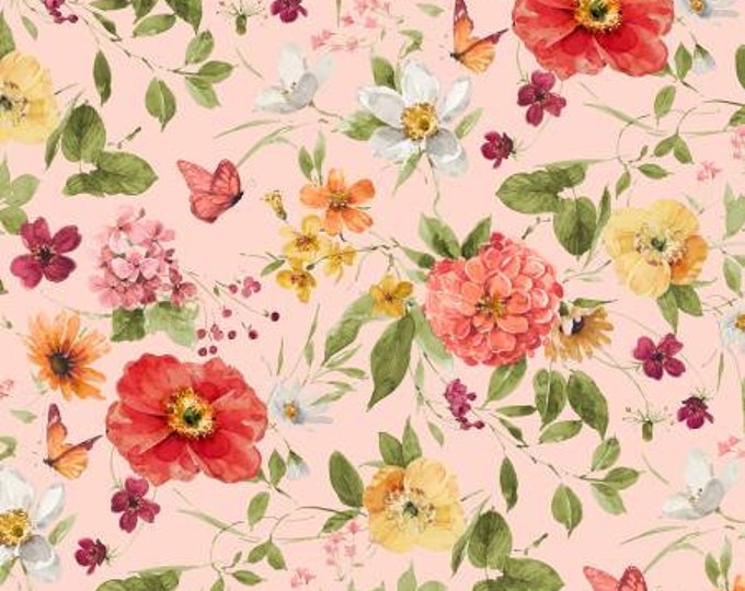 Blessed by Nature Peach Medium Florals Fabric Yardage, Lisa Audit, Wilmington Prints, Cotton Quilt Fabric, Floral Fabric