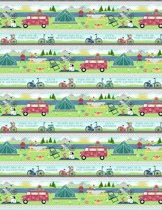 Adventure Time Multi Repeating Stripe Cotton Quilting Fabric, Camping Fabric, Anne Rowan, Wilmington Print.
