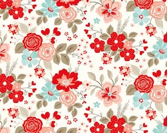 You & Me Main Cream Fabric Yardage, Sandy Gervais, Riley Blake Designs, Cotton Quilt Fabric, Floral Fabric