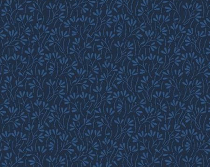 Essentials Basics Navy on Navy Sprouts Fabric Yardage, Wilmington Prints, Cotton Quilt Fabric, Floral Fabric