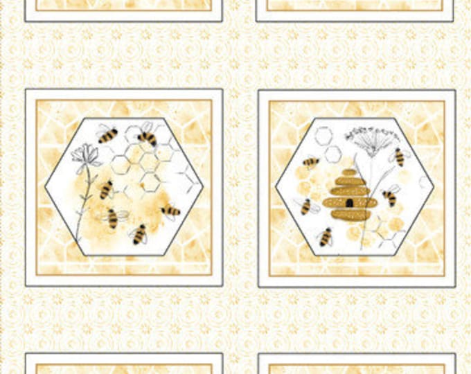 Royal Jelly Ivory Block Panel with Bees, 24-Inch Panel, Jane Archer, Blank Quilting, Cotton Quilt Fabric, Floral Fabric