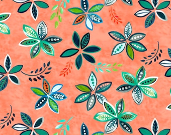 Remnant 3/4-Yard Enchanted Garden Peaceful Flowers Peach Fabric Yardage, Donna Robertson, Quilting Treasures, Cotton Quilting Fabric