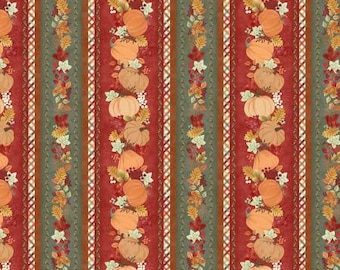 Remnant 3/4-Yards Hello Autumn Multi Border Stripe Fabric Yardage, Monique Jacobs, Maywood Studio, Cotton Quilt Fabric, Autumn Fabric